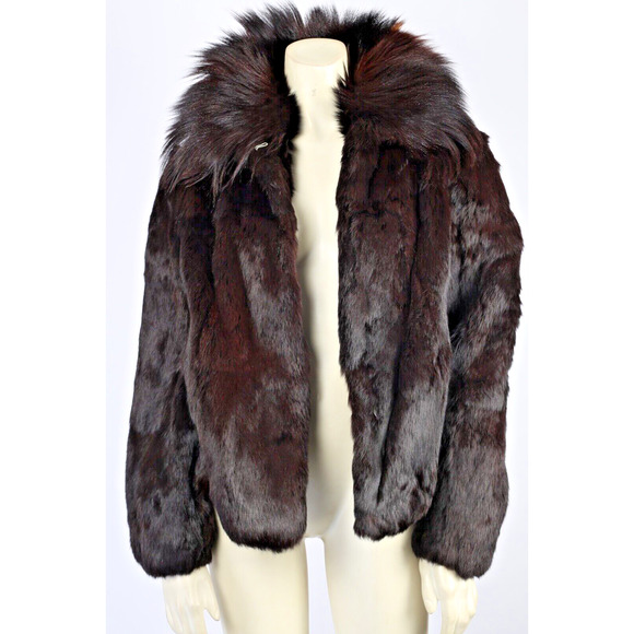 Vintage Burgundy Brown Rabbit and Goat Fur WInter Dino Ricco Coat Jacket Size M - Picture 6 of 8